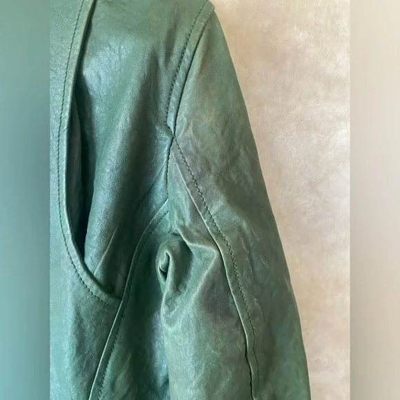 Diesel Distressed Dark Green Leather Premise Beaded Moto Jacket - Picture 11 of 14